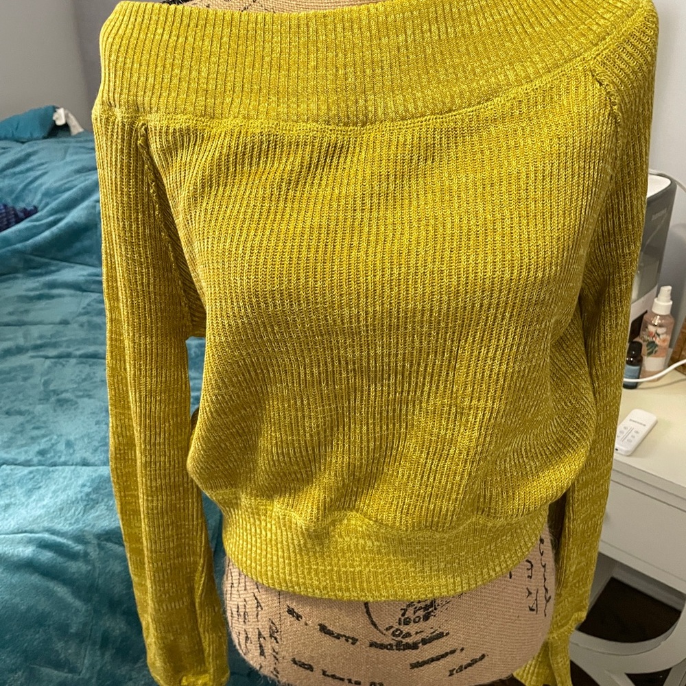 NWT Free People Yellow Off-the-Shoulder Ribbed Sweater